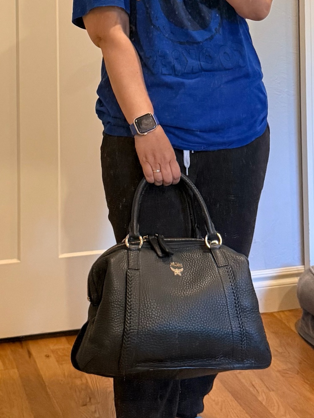 Black Leather Dome Satchel Handbag